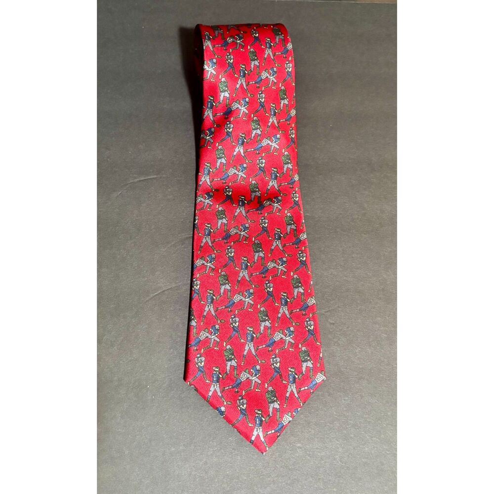 Bert Pulitzer Red Silk football Tie – 100% Silk, Made in USA – Sports Pattern